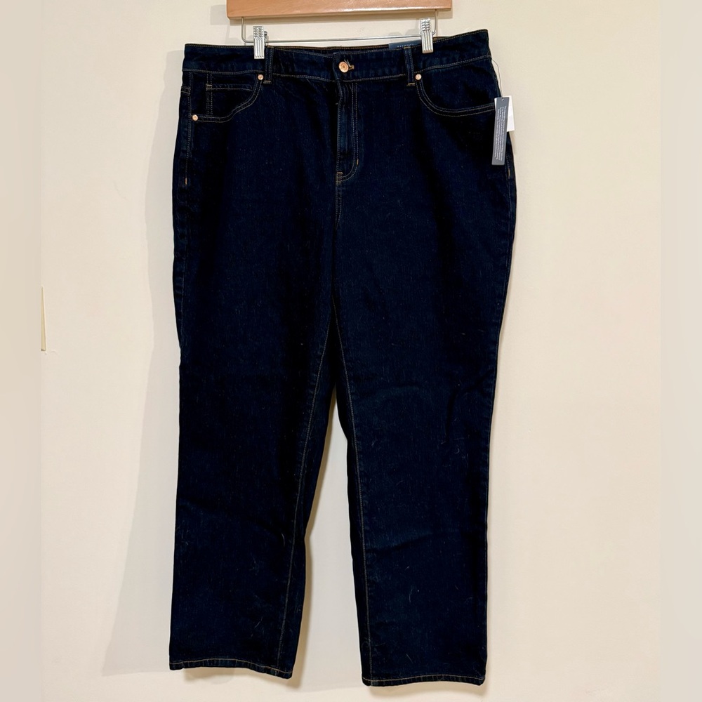 Talbots Dark Wash High Waisted Relaxed Straight Leg Jeans Size 16W - Picture 2 of 8